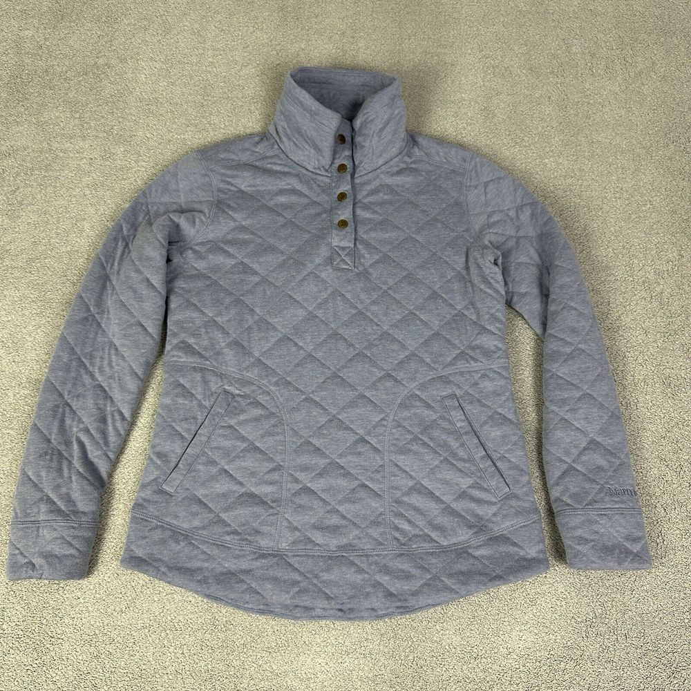 Marmot Sweater Womens Small Blue Quilted‎ 1/4 Snap Pullover Casual Outdoor